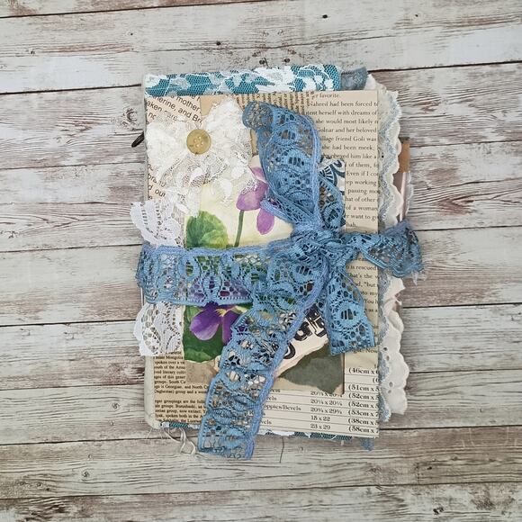 Turquoise Embellished Junk Journal: Flowers, Birds and Butterflies (Laugh) - Picture 2 of 16